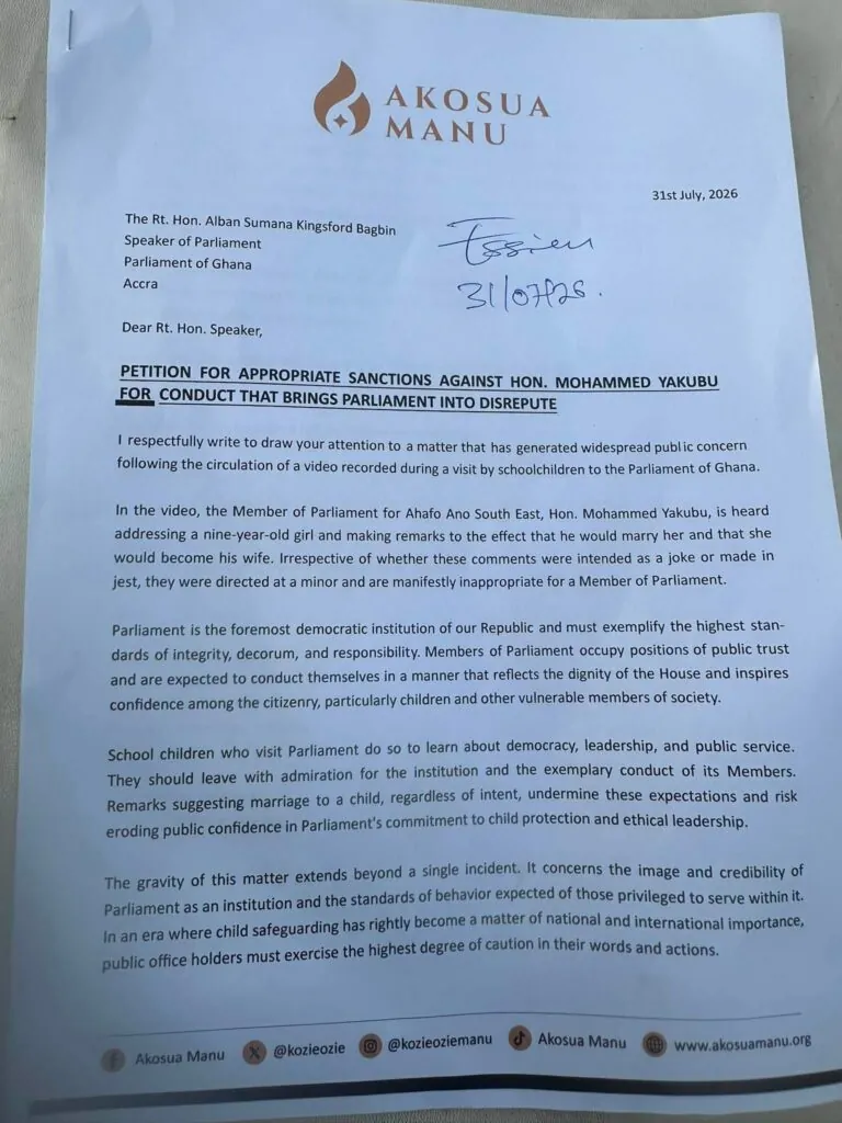 Akosua Manu petitions Speaker over MP’s ‘marriage’ remarks to schoolgirl