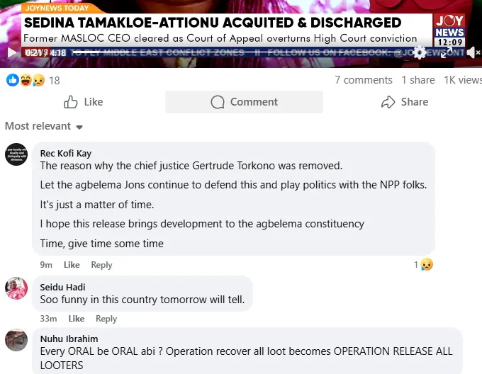 Social media reactions to Sedina Tamakloe-Attionu’s acquittal by Court of Appeal