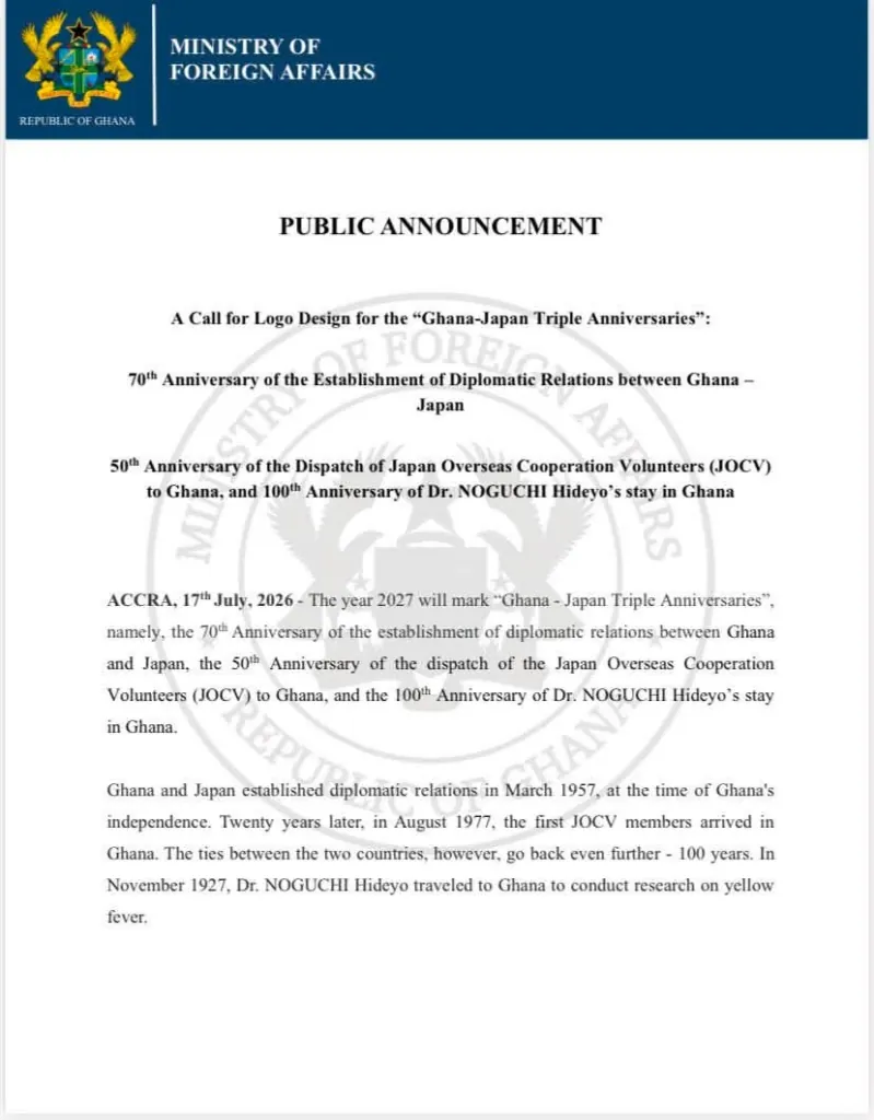 Foreign Affairs Ministry opens logo design competition for Ghana-Japan Triple Anniversaries