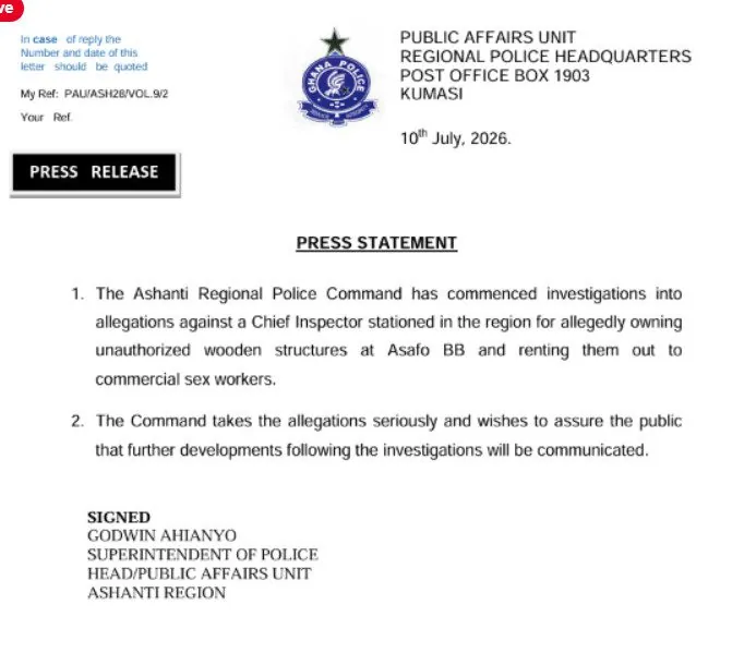 Ashanti Police investigate officer over alleged links to prostitution enclave