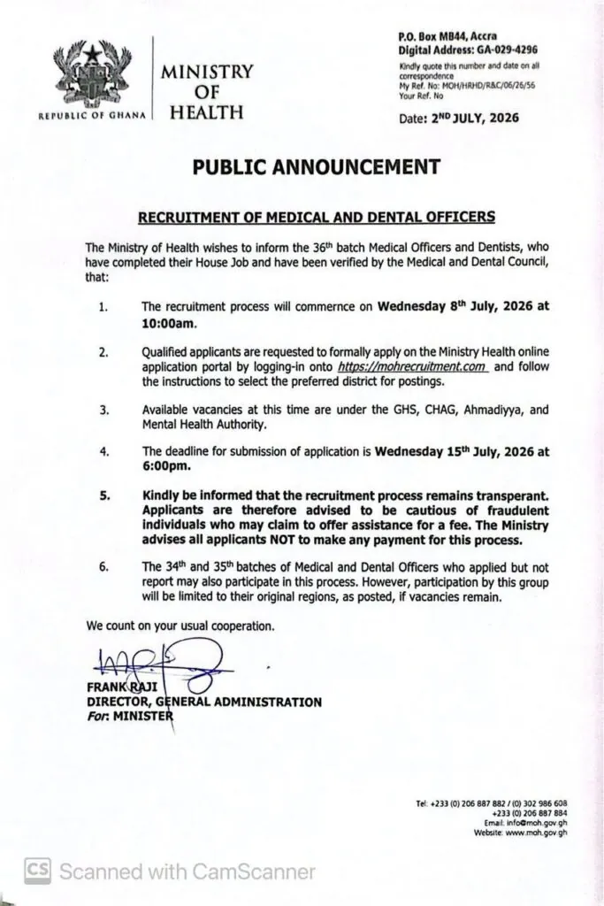 Health Ministry opens recruitment for 36th batch of Medical Officers and Dentists