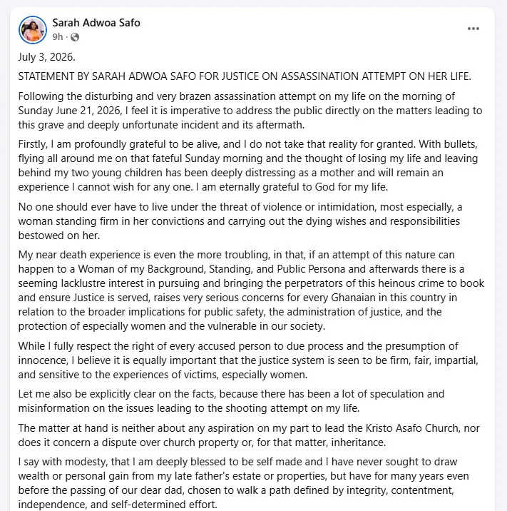 Kristo Asafo dispute centres on my father’s final directives, not inheritance — Adwoa Safo