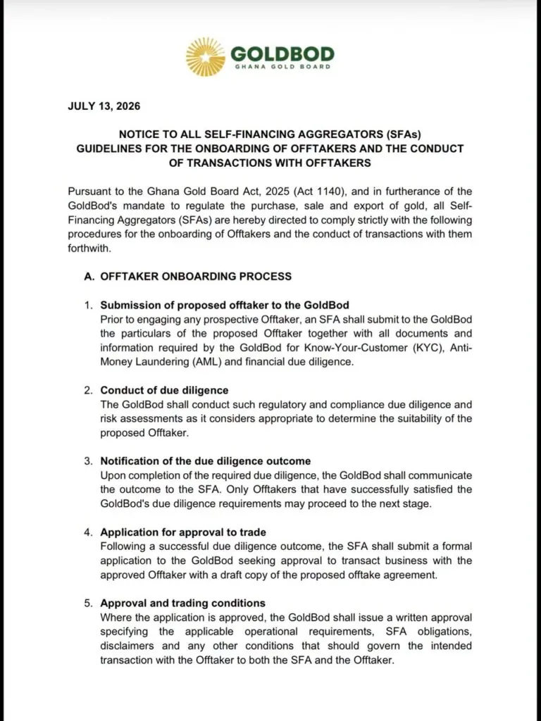 GoldBod introduces new rules for self-financing aggregators in gold export transactions