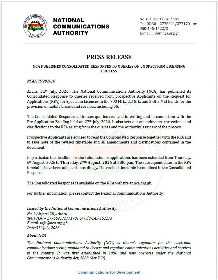 NCA extends 5G spectrum licence application deadline