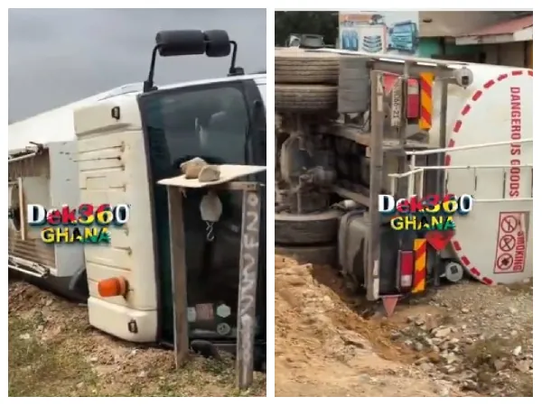 Fuel tanker overturns at Pokuase Interchange