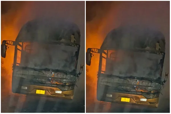 Yutong bus gutted by fire on Mankessim-Accra Highway