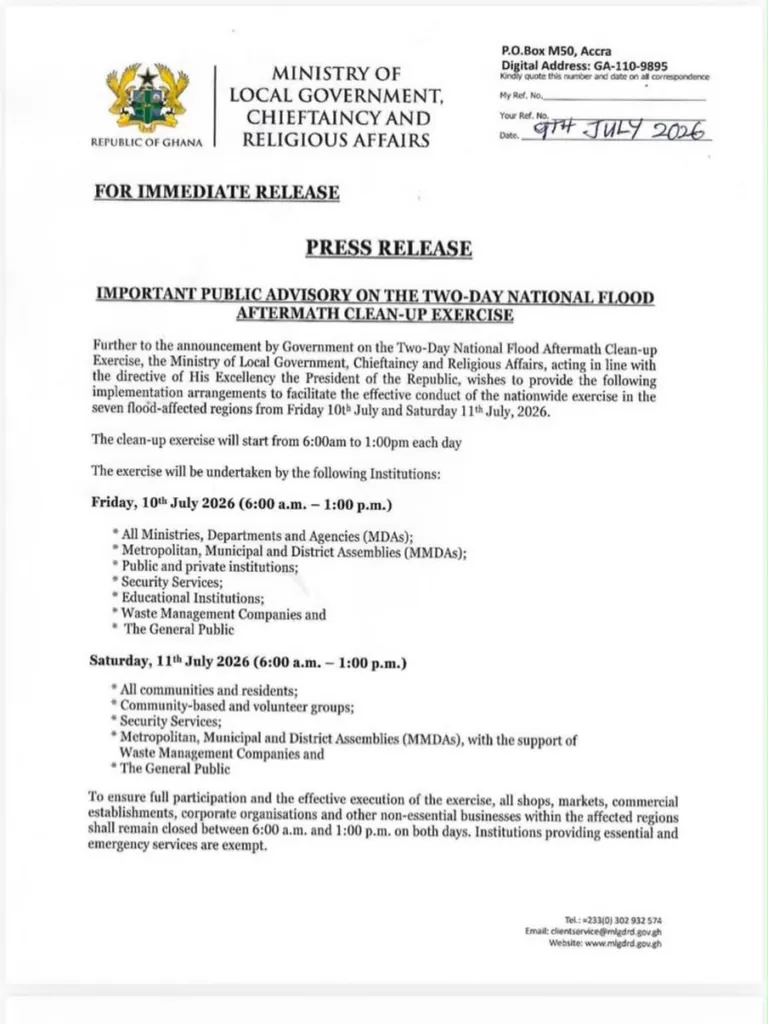 Gov’t announces implementation plan for two-day national flood aftermath clean-up exercise