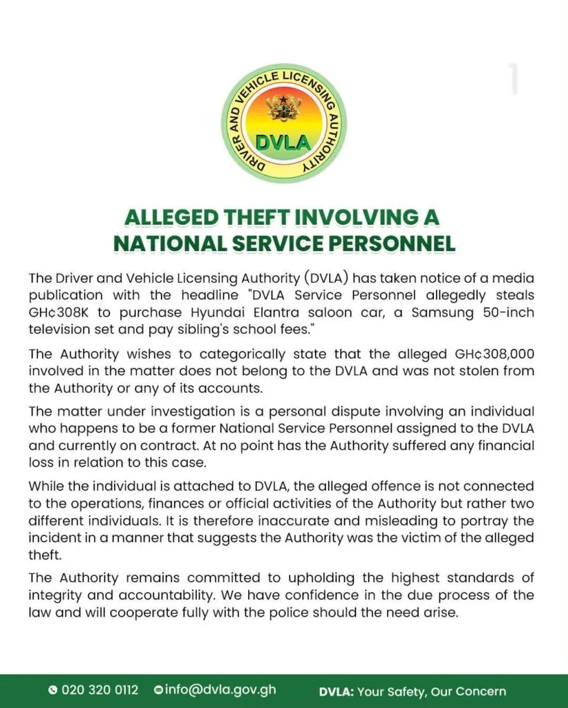GH¢308,000 in alleged theft case not stolen from DVLA — Authority clarifies